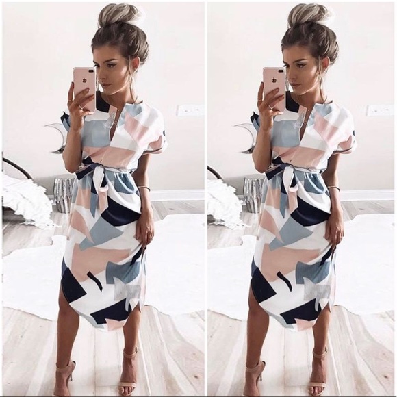 Boutique Dresses & Skirts - Flattering Curvy V-Neck Belted Midi Pencil Dress